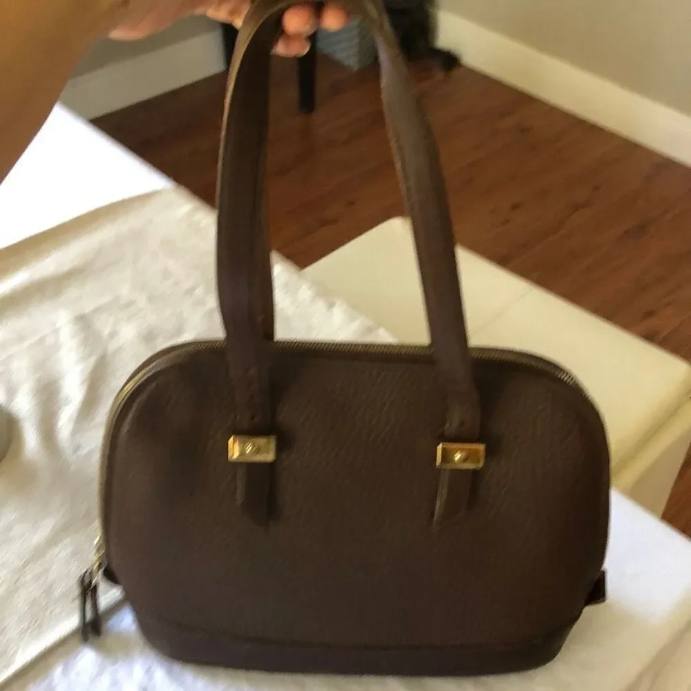 Dooney & Bourke brown pebbled leather handbag green interior